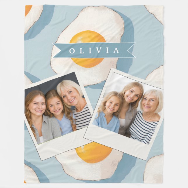 Personalised Fried Egg Pattern Fun Blue Funny Fleece Blanket (Front)