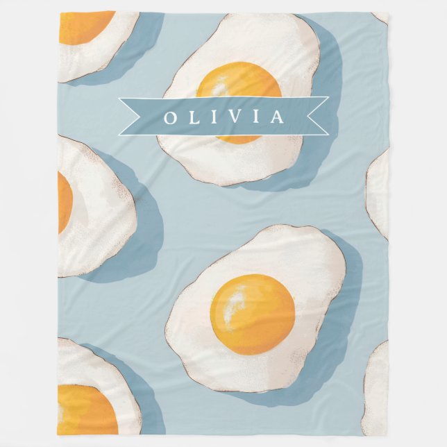 Personalised Fried Egg Pattern Fun Blue Funny  Fleece Blanket (Front)