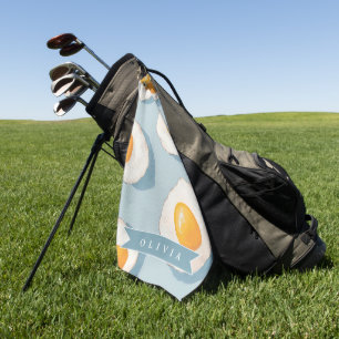 Personalised Fried Egg Pattern Fun Blue Funny Golf Towel