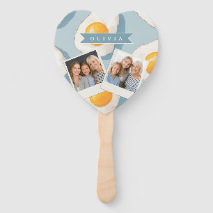 Personalised Fried Egg Pattern Fun Blue Funny Hand Fan