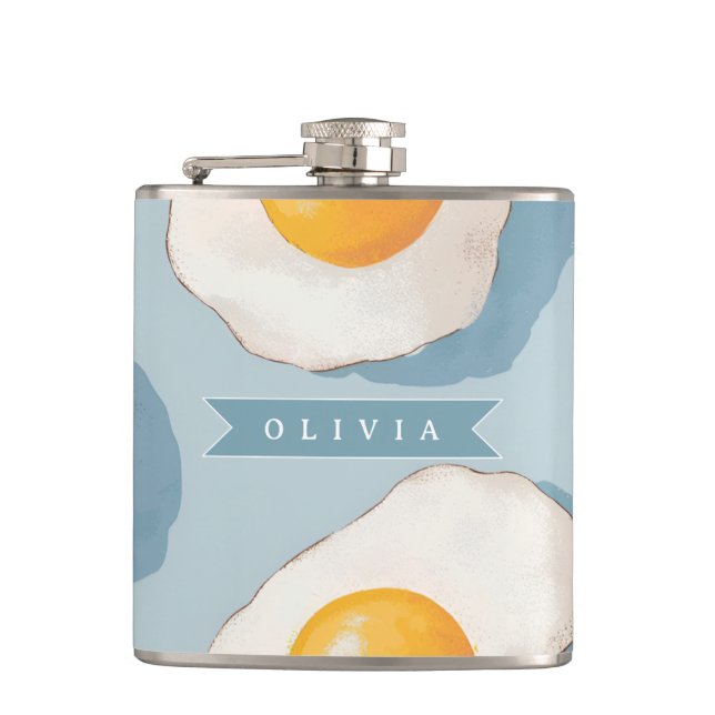 Personalised Fried Egg Pattern Fun Blue Funny  Hip Flask (Front)
