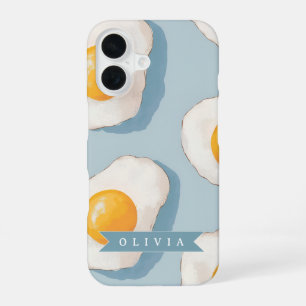 Personalised Fried Egg Pattern Fun Blue Funny  iPhone 16 Case