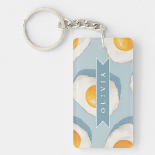 Personalised Fried Egg Pattern Fun Blue Funny  Key Ring