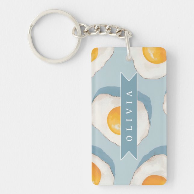 Personalised Fried Egg Pattern Fun Blue Funny  Key Ring (Front)