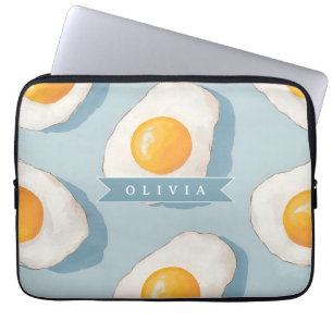Personalised Fried Egg Pattern Fun Blue Funny Laptop Sleeve
