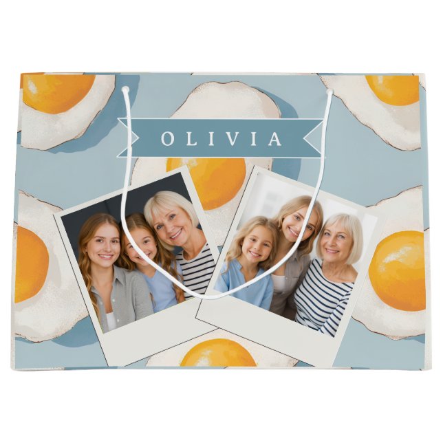Personalised Fried Egg Pattern Fun Blue Funny Large Gift Bag (Front)