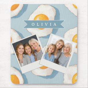 Personalised Fried Egg Pattern Fun Blue Funny Mouse Pad