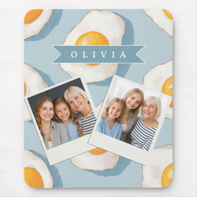 Personalised Fried Egg Pattern Fun Blue Funny Mouse Pad (Front)