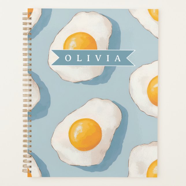 Personalised Fried Egg Pattern Fun Blue Funny  Planner (Front)