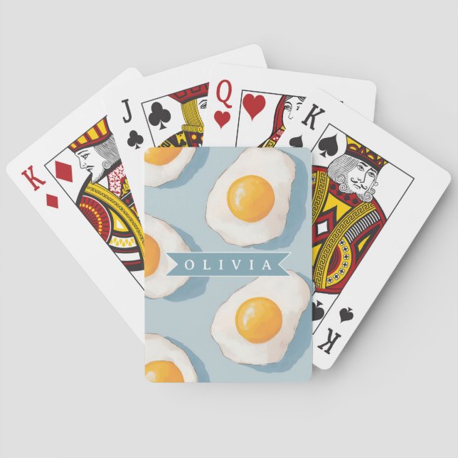 Personalised Fried Egg Pattern Fun Blue Funny  Playing Cards (Back)