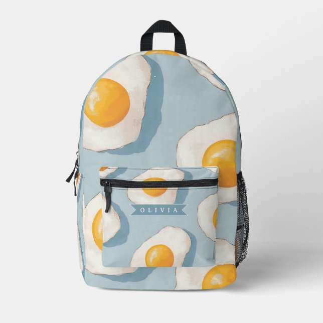 Personalised Fried Egg Pattern Fun Blue Funny  Printed Backpack (Front)