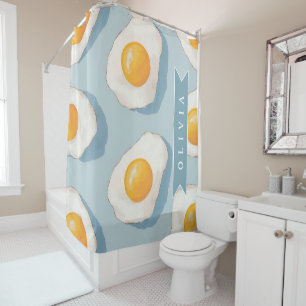 Personalised Fried Egg Pattern Fun Blue Funny Shower Curtain