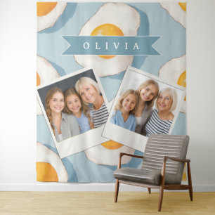 Personalised Fried Egg Pattern Fun Blue Funny Tapestry