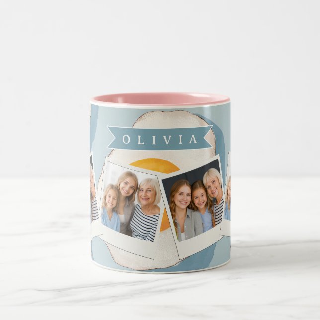 Personalised Fried Egg Pattern Fun Blue Funny  Two-Tone Coffee Mug (Center)