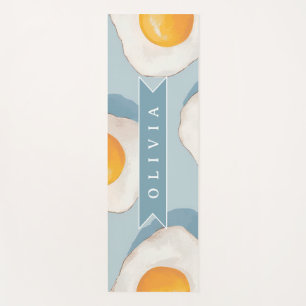 Personalised Fried Egg Pattern Fun Blue Funny Yoga Mat