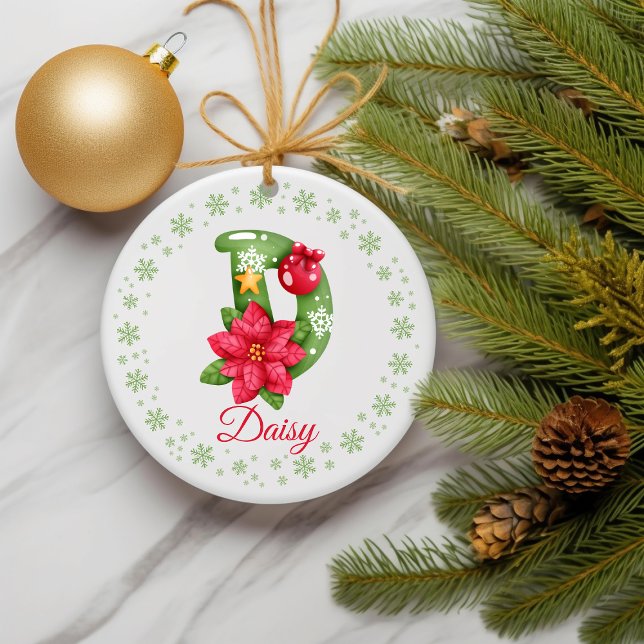 Personalised Friend Floral Initials Christmas Ceramic Ornament (cute personalized letter name ornament)