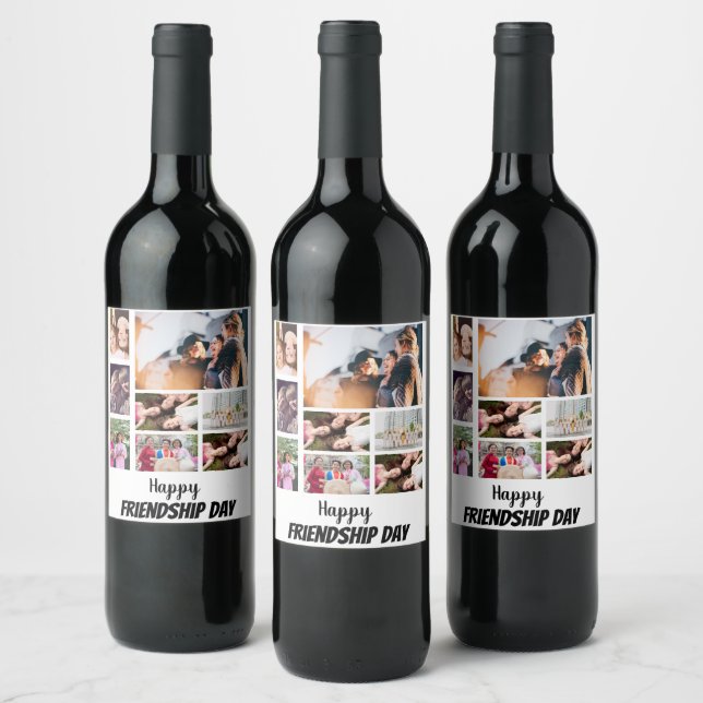 Personalised Friendship Day 8 Photo Collage   Wine Label (Bottles)