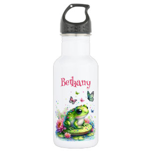 Personalised Frog, Flowers and Butterflies 532 Ml Water Bottle