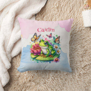 Personalised Frog, Flowers and Butterflies Baby Cushion