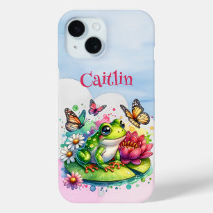 Personalised Frog, Flowers and Butterflies iPhone 15 Case