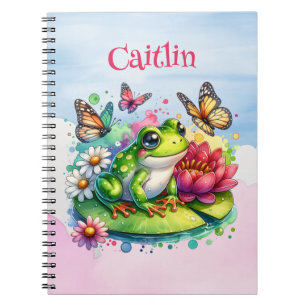 Personalised Frog, Flowers and Butterflies Notebook