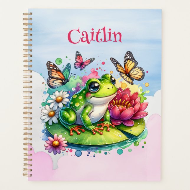 Personalised Frog, Flowers and Butterflies Planner (Front)