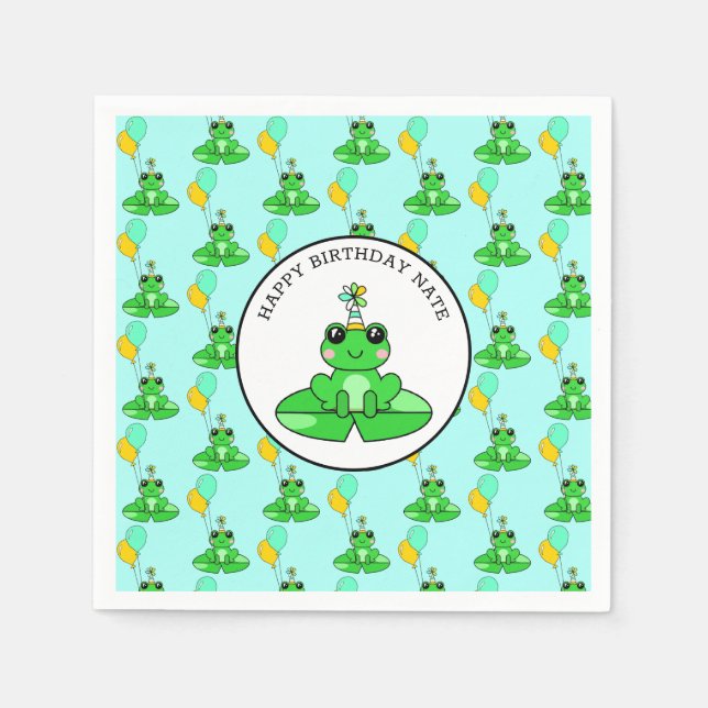 Personalised Frog Happy Birthday Napkin (Front)