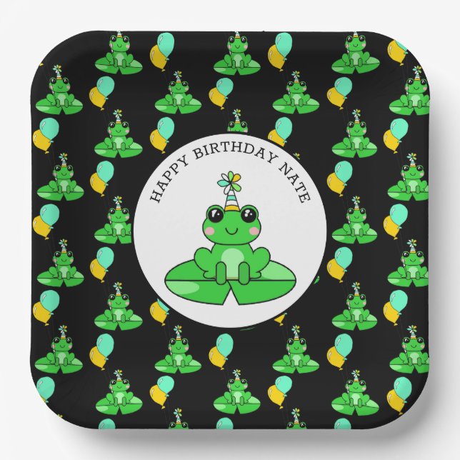 Personalised Frog Happy Birthday Paper Plate (Front)