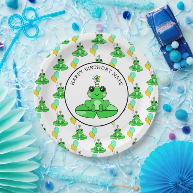 Personalised Frog Happy Birthday Paper Plate (Party)