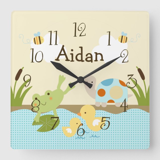 Personalised Frog n the Pond/Turtle Nursery Clock (Front)