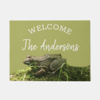 Personalised Frog Photo Green Welcome Mat Doormat