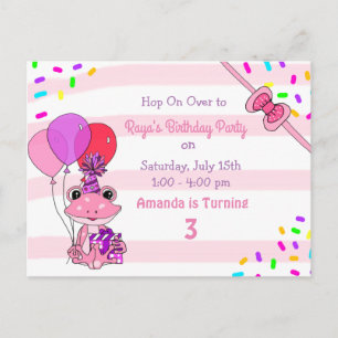Personalised Frog Themed Girl's Birthday Party Postcard