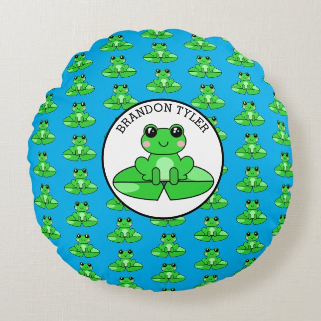 Personalised Frog Themed  Round Cushion (Front)