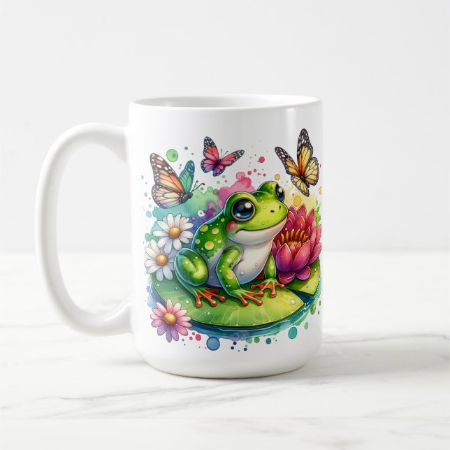 Personalised Frog with Flowers on Lilypad Coffee Mug (Left)