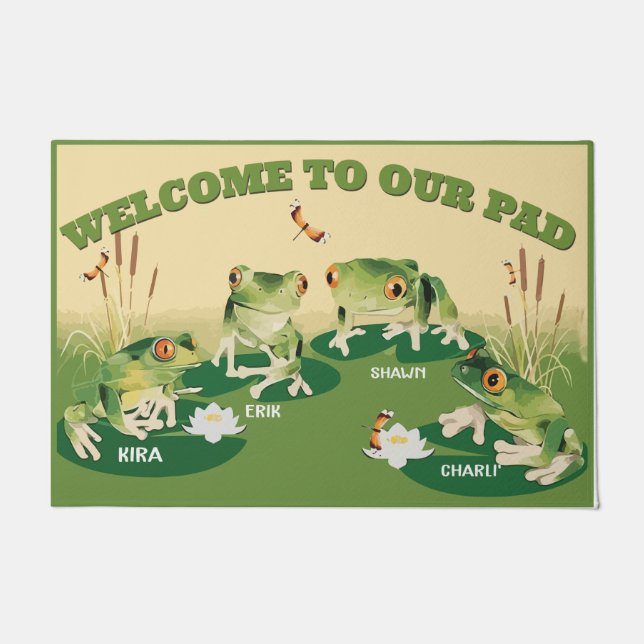 Personalised Frogs DoorMat, Frog Welcome Mat (Front)
