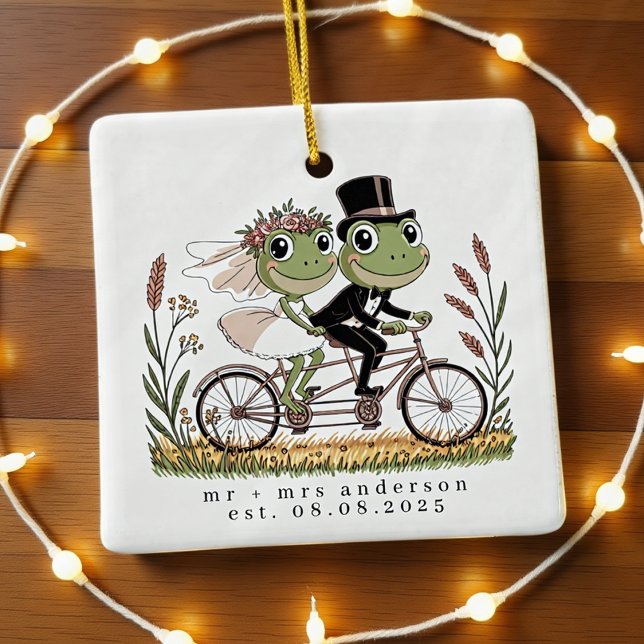 Personalised Frogs on a Bike Wedding Marriage Ceramic Ornament (Creator Uploaded)