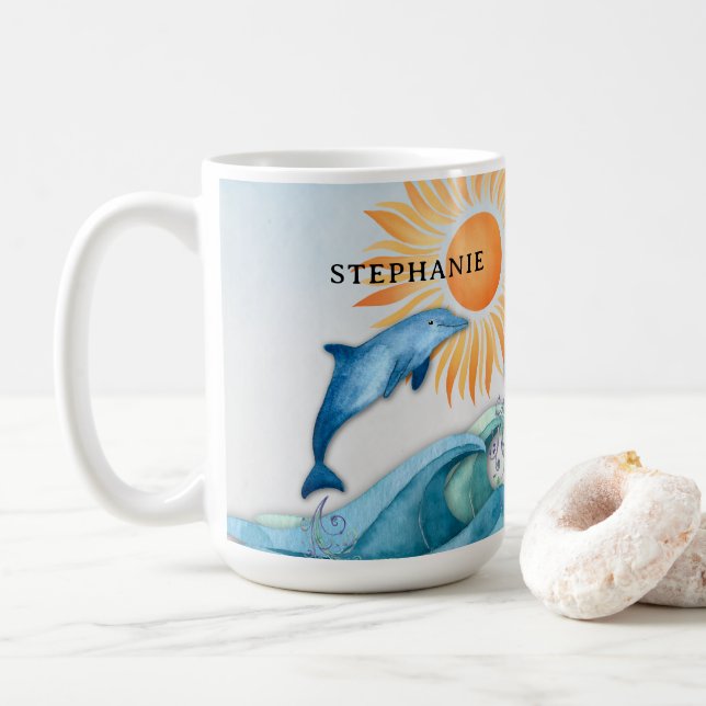 Personalised Frolicking Dolphin Mug (With Donut)
