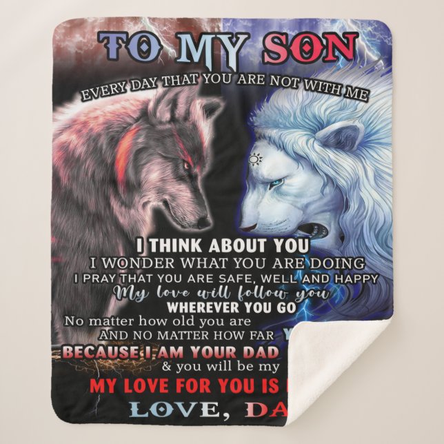 Personalised From Lion Dad To My Wolf Son Sherpa Blanket (Front)
