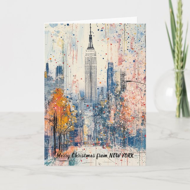 Personalised From NYC Christmas Illustration Holiday Card (Front)