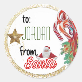 Personalised from Santa gold glitter Christmas Classic Round Sticker