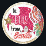 Personalised from Santa hot pink glitter Christmas Classic Round Sticker<br><div class="desc">Sometimes we have to be the physical helper for Santa! Personalised stickers from Santa will surely make this easier! Don't just say it...  Prove it with a visual mark on your children's presents from Santa himself! Surely a Best Mum ever move! Merry Christmas!</div>