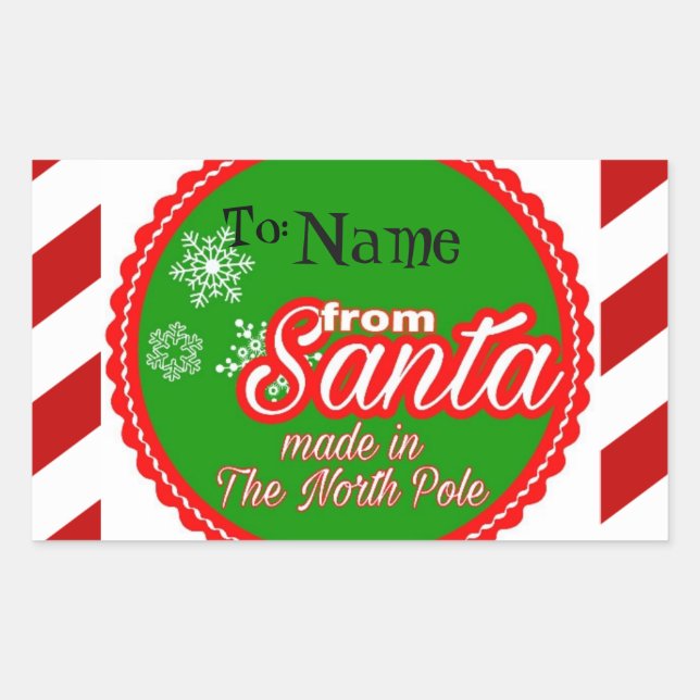 Personalised From Santa kids Christmas Rectangular Sticker (Front)