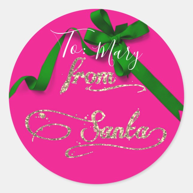 Personalised From Santa pink and green large Classic Round Sticker (Front)