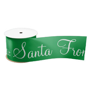 Personalised From Santa Script Holiday Green Satin Ribbon