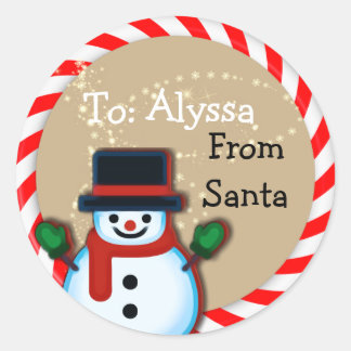 Personalised from Santa Snowman Christmas Large Classic Round Sticker
