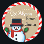 Personalised from Santa Snowman Christmas Matte Classic Round Sticker<br><div class="desc">Sometimes we have to be the physical helper for Santa! Personalised stickers from Santa will surely make this easier! Don't just say it...  Prove it with a visual mark on your children's presents from Santa himself! Surely a Best Mum ever move! Merry Christmas!</div>