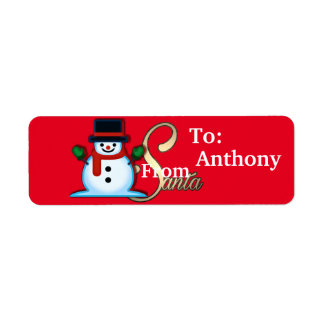 Personalised From Santa Snowman Red Christmas Return Address Label