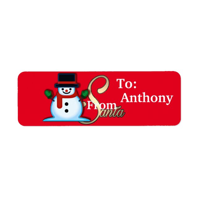 Personalised From Santa Snowman Red Christmas Return Address Label (Front)