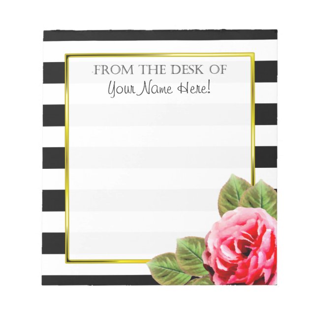 Personalised From The Desk Of For Women Pink Rose Notepad (Front)