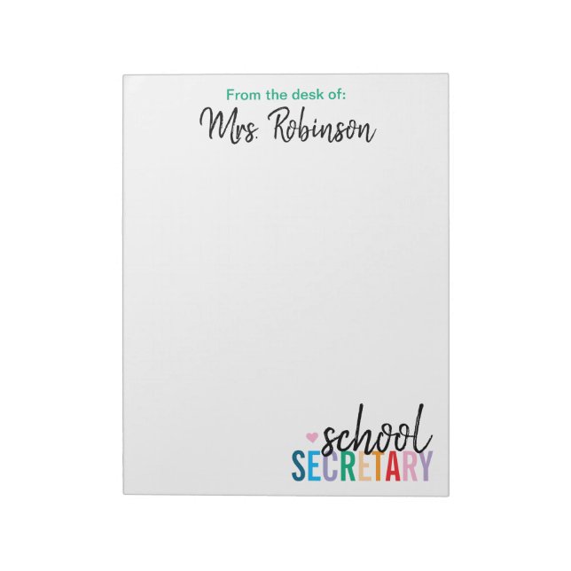 Personalised From the Desk of School Secretary Notepad (Rotated)